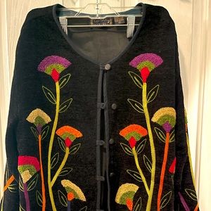 Vintage Y2K Black button fairy artsy embroidered floral sweater jacket Phoebe